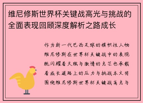 维尼修斯世界杯关键战高光与挑战的全面表现回顾深度解析之路成长 维尼修斯世界杯关键战高光与挑战的全面表现回顾深度解析之路成长